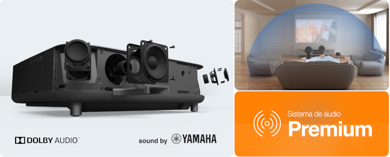 Sistema de áudio Yamaha para projetor Epson